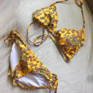 Billabong Yellow Ruffle Floral Triangle Bikini